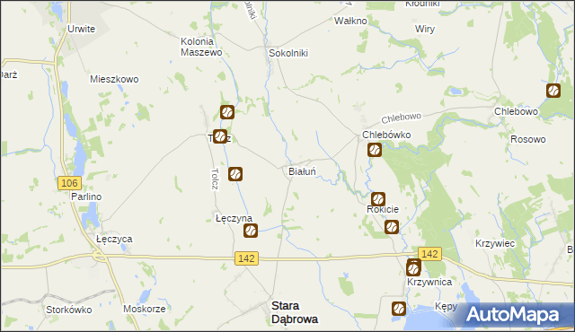 mapa Białuń gmina Stara Dąbrowa, Białuń gmina Stara Dąbrowa na mapie Targeo