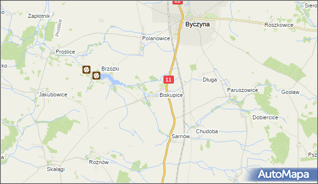 mapa Biskupice gmina Byczyna, Biskupice gmina Byczyna na mapie Targeo