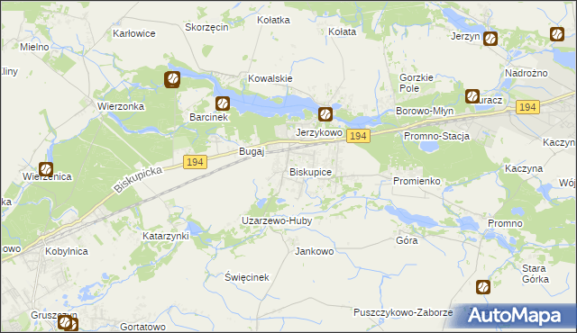 mapa Biskupice gmina Pobiedziska, Biskupice gmina Pobiedziska na mapie Targeo