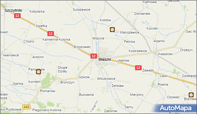 mapa Błaszki, Błaszki na mapie Targeo