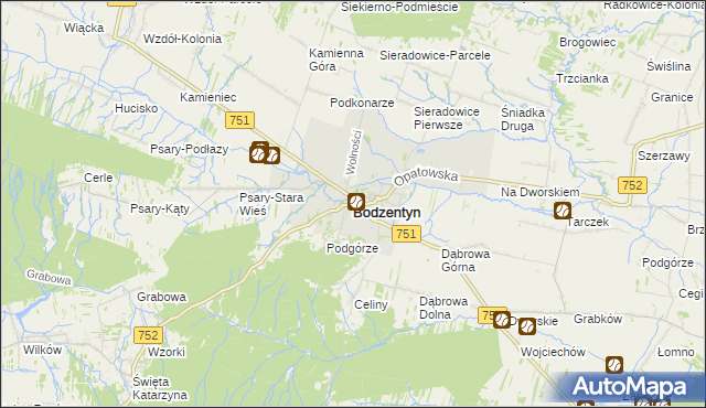 mapa Bodzentyn, Bodzentyn na mapie Targeo