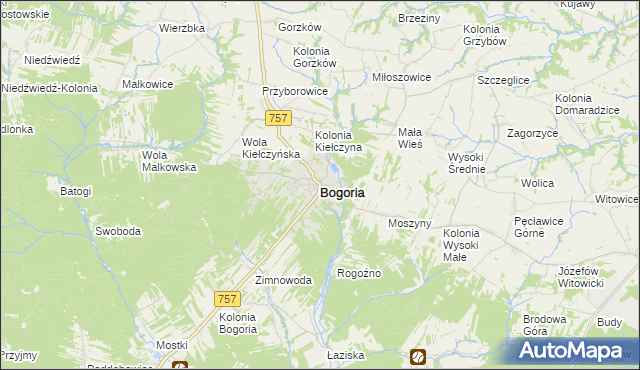 mapa Bogoria powiat staszowski, Bogoria powiat staszowski na mapie Targeo