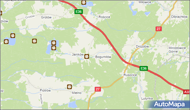 mapa Bogumiłów gmina Żary, Bogumiłów gmina Żary na mapie Targeo