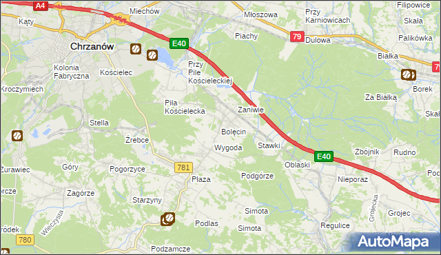 mapa Bolęcin gmina Trzebinia, Bolęcin gmina Trzebinia na mapie Targeo