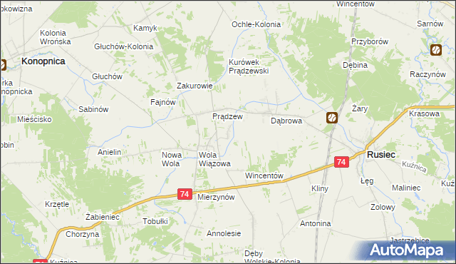 mapa Bolesławów gmina Rusiec, Bolesławów gmina Rusiec na mapie Targeo