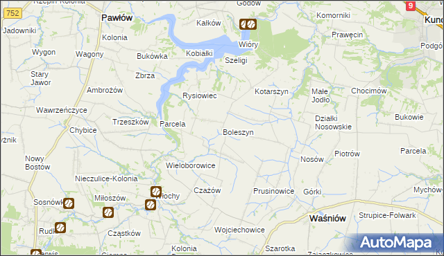 mapa Boleszyn gmina Waśniów, Boleszyn gmina Waśniów na mapie Targeo
