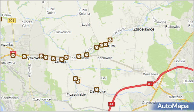 mapa Boniowice, Boniowice na mapie Targeo