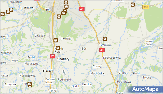 mapa Bór gmina Szaflary, Bór gmina Szaflary na mapie Targeo