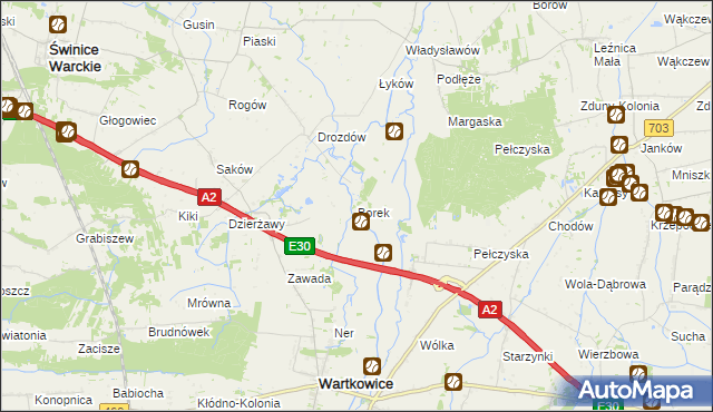 mapa Borek gmina Wartkowice, Borek gmina Wartkowice na mapie Targeo