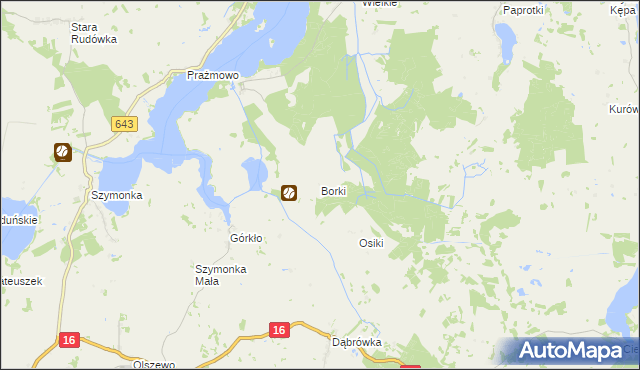 mapa Borki gmina Miłki, Borki gmina Miłki na mapie Targeo