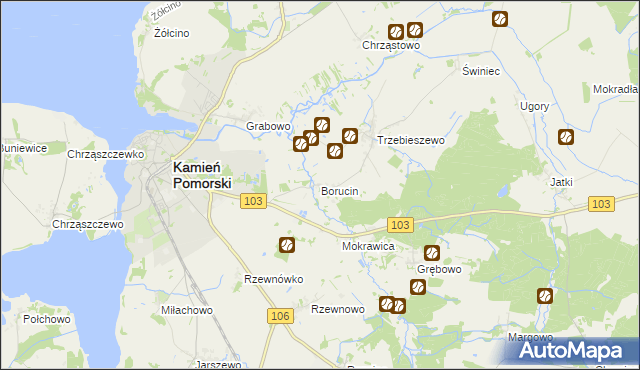 mapa Borucin gmina Kamień Pomorski, Borucin gmina Kamień Pomorski na mapie Targeo