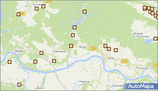 mapa Bródki gmina Czerwieńsk, Bródki gmina Czerwieńsk na mapie Targeo