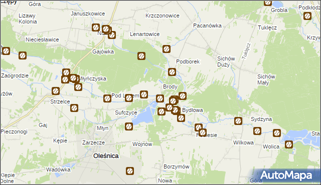 mapa Brody Duże gmina Oleśnica, Brody Duże gmina Oleśnica na mapie Targeo