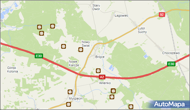 mapa Brójce gmina Trzciel, Brójce gmina Trzciel na mapie Targeo