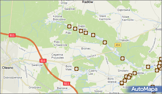 mapa Broniec, Broniec na mapie Targeo