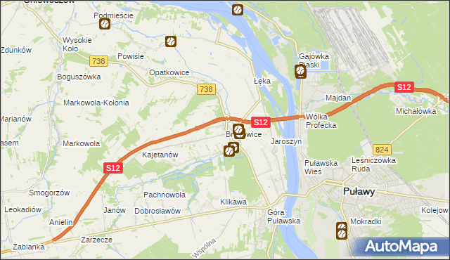 mapa Bronowice gmina Puławy, Bronowice gmina Puławy na mapie Targeo