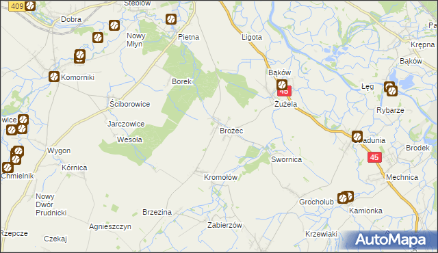 mapa Brożec gmina Walce, Brożec gmina Walce na mapie Targeo