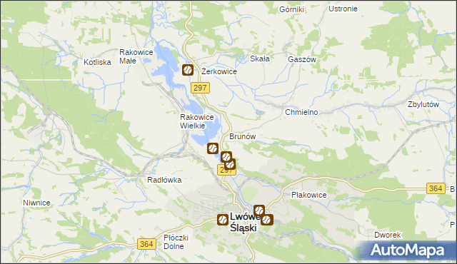 mapa Brunów gmina Lwówek Śląski, Brunów gmina Lwówek Śląski na mapie Targeo