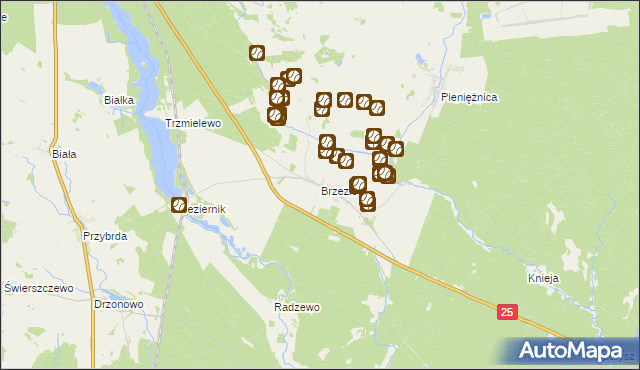 mapa Brzezie gmina Rzeczenica, Brzezie gmina Rzeczenica na mapie Targeo