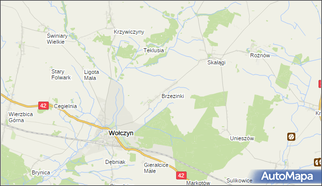 mapa Brzezinki gmina Wołczyn, Brzezinki gmina Wołczyn na mapie Targeo