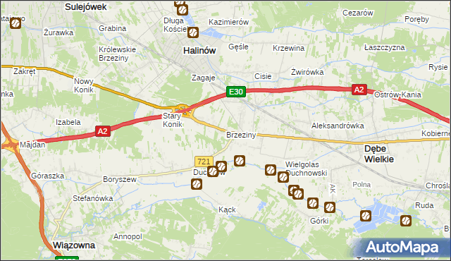 mapa Brzeziny gmina Halinów, Brzeziny gmina Halinów na mapie Targeo