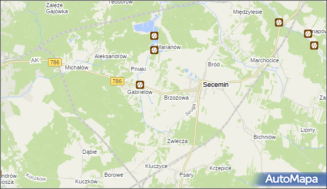 mapa Brzozowa gmina Secemin, Brzozowa gmina Secemin na mapie Targeo