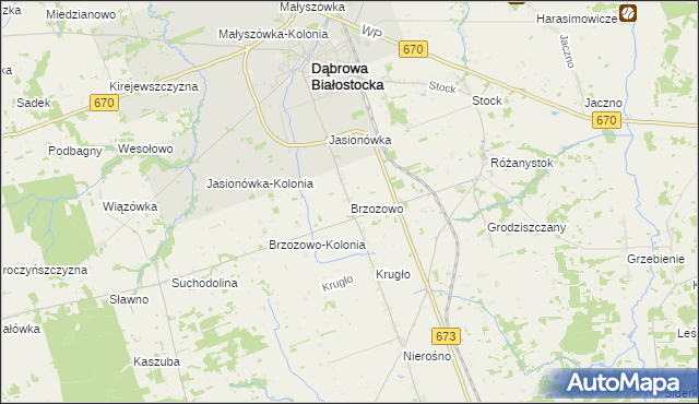 mapa Brzozowo gmina Dąbrowa Białostocka, Brzozowo gmina Dąbrowa Białostocka na mapie Targeo