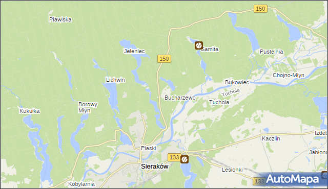 mapa Bucharzewo, Bucharzewo na mapie Targeo