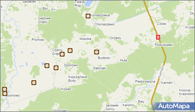 mapa Budziski gmina Sztabin, Budziski gmina Sztabin na mapie Targeo