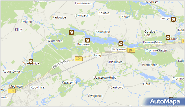 mapa Bugaj gmina Pobiedziska, Bugaj gmina Pobiedziska na mapie Targeo