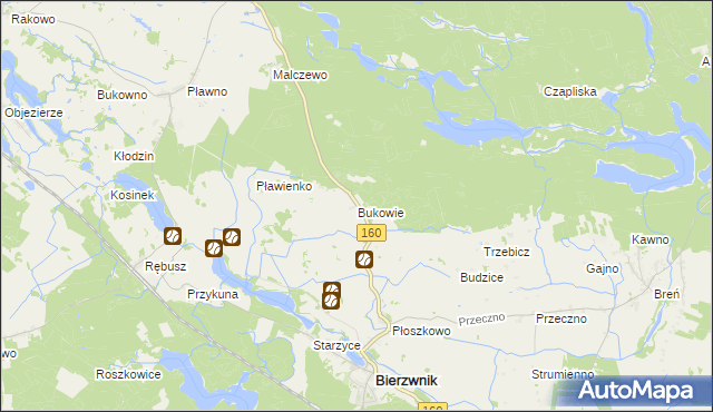 mapa Bukowie gmina Bierzwnik, Bukowie gmina Bierzwnik na mapie Targeo