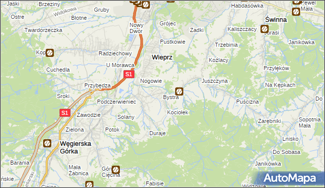 mapa Bystra gmina Radziechowy-Wieprz, Bystra gmina Radziechowy-Wieprz na mapie Targeo