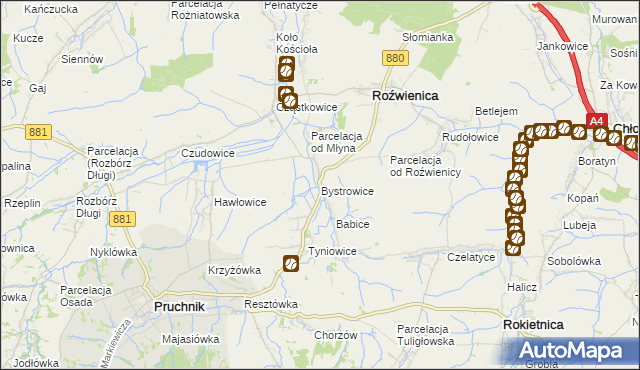 mapa Bystrowice, Bystrowice na mapie Targeo