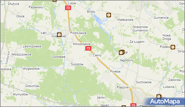 mapa Celiny gmina Chmielnik, Celiny gmina Chmielnik na mapie Targeo
