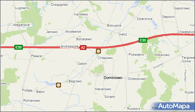 mapa Chłapowo gmina Dominowo, Chłapowo gmina Dominowo na mapie Targeo