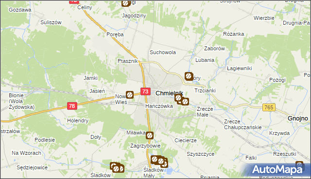 mapa Chmielnik powiat kielecki, Chmielnik powiat kielecki na mapie Targeo