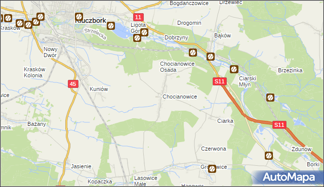 mapa Chocianowice gmina Lasowice Wielkie, Chocianowice gmina Lasowice Wielkie na mapie Targeo