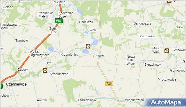 mapa Chociw gmina Czerniewice, Chociw gmina Czerniewice na mapie Targeo