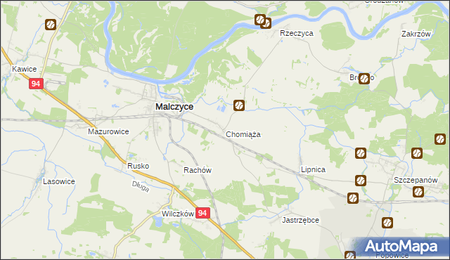 mapa Chomiąża gmina Malczyce, Chomiąża gmina Malczyce na mapie Targeo