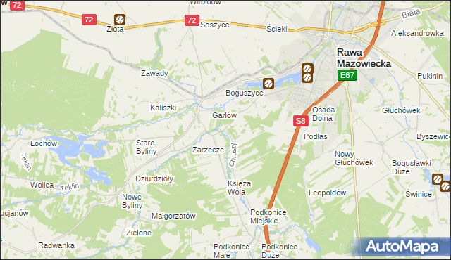 mapa Chrusty gmina Rawa Mazowiecka, Chrusty gmina Rawa Mazowiecka na mapie Targeo