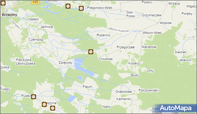 mapa Chudoba gmina Brzeziny, Chudoba gmina Brzeziny na mapie Targeo