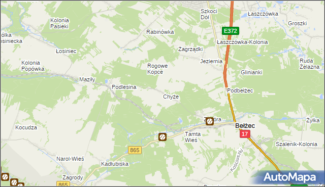 mapa Chyże gmina Bełżec, Chyże gmina Bełżec na mapie Targeo
