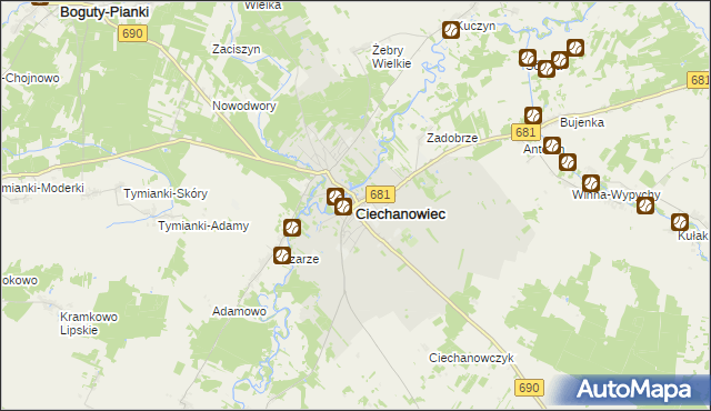 mapa Ciechanowiec, Ciechanowiec na mapie Targeo