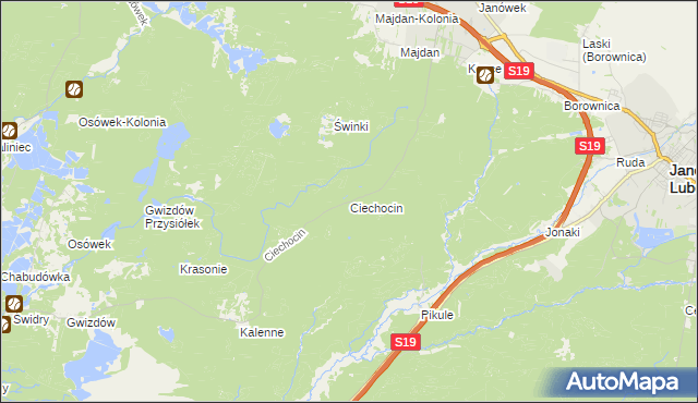 mapa Ciechocin gmina Modliborzyce, Ciechocin gmina Modliborzyce na mapie Targeo
