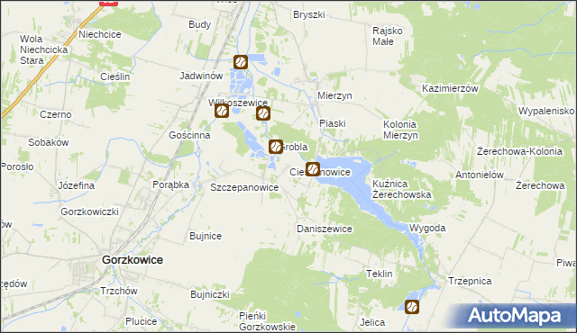 mapa Cieszanowice gmina Gorzkowice, Cieszanowice gmina Gorzkowice na mapie Targeo