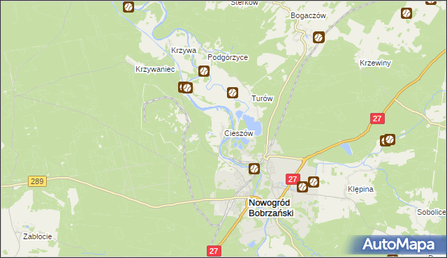 mapa Cieszów gmina Nowogród Bobrzański, Cieszów gmina Nowogród Bobrzański na mapie Targeo