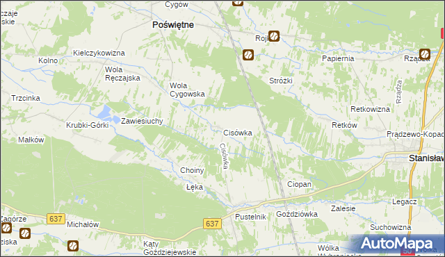 mapa Cisówka gmina Stanisławów, Cisówka gmina Stanisławów na mapie Targeo