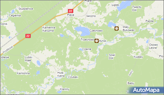 mapa Czarne gmina Kaliska, Czarne gmina Kaliska na mapie Targeo