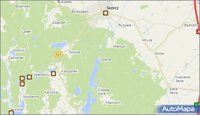 mapa Czarne gmina Skórcz, Czarne gmina Skórcz na mapie Targeo