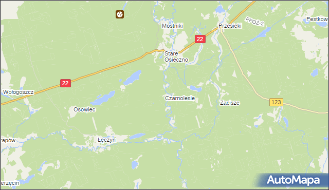 mapa Czarnolesie gmina Dobiegniew, Czarnolesie gmina Dobiegniew na mapie Targeo